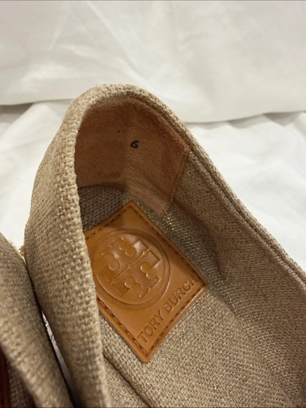 Tory Burch Beige Linen Espadrille Platform Sandals